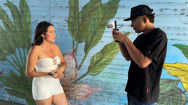 Sexy influencer gets fucked live on camera by cameraman with messy cumshot ending