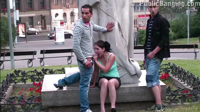 Pretty teen girl PUBLIC gangbang in front of a famous statue