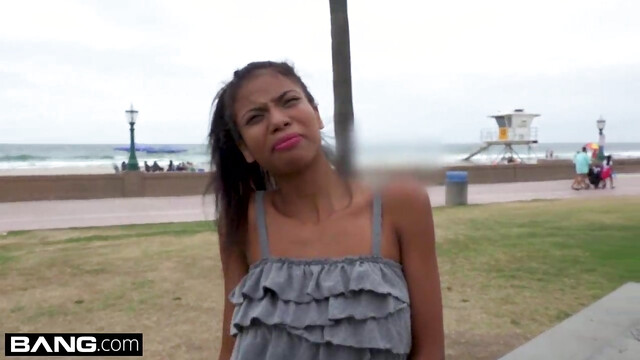 Barely legal Ebony teen Nia Naccis tight pussy gets stretched