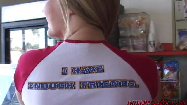 Pretty young blonde pummeled by big black dick