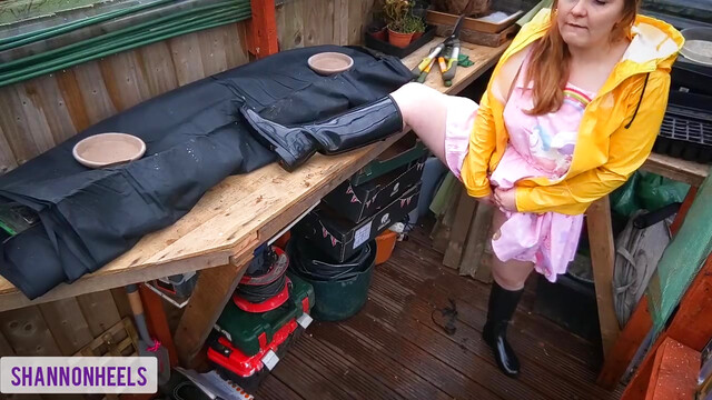 'Please don't tell my Parents' - Squirting Slut Gets Caught in Shed and Ass Fucked - Shannon Heels