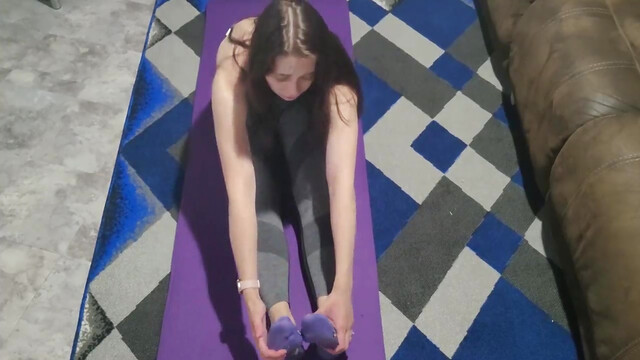Teen does yoga with vibrator inside   fingering after