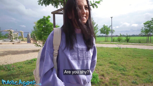 Public Agent - slim natural Italian college student uses her nice tits and small ass for quick cash