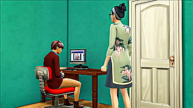 Asian stepmom catches her stepson