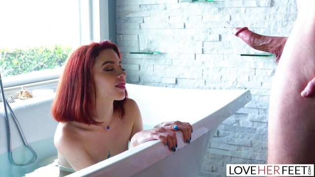LoveHerFeet - Perfect Redhead With Tight Pink Pussy Has Her Feet Worshiped