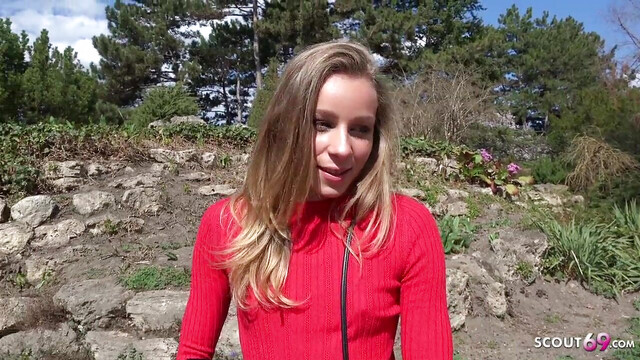 GERMAN SCOUT - Skinny College Teen Emily Seduce to Fuck