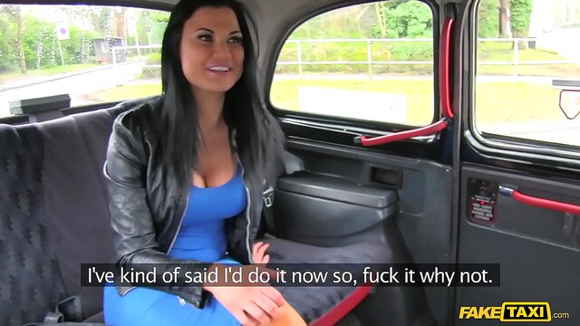 Fake Taxi - The Girl In The Blue Dress - Horny brunette business woman in her 30s with big tits cums hard on cabbies cock