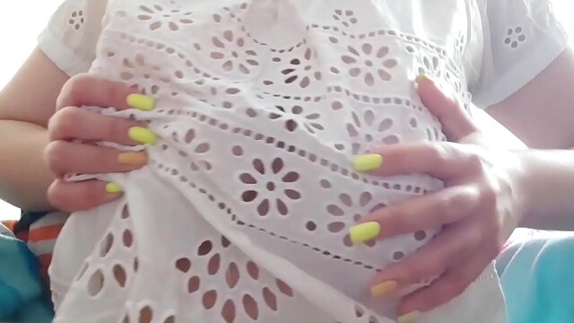 Busty Stepsister Plays With Huge Tits After School, Gets Caught Masturbating