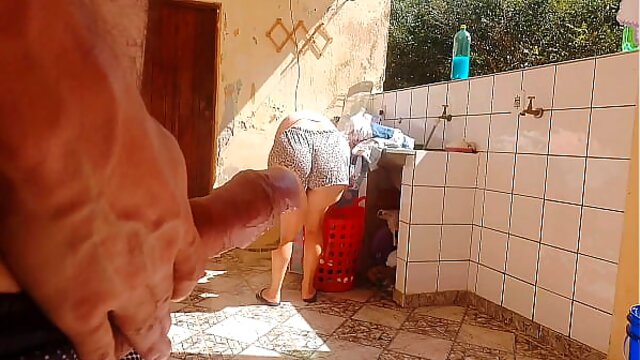 Getting Horny and Pounding My Busty Stepdaughter's Super Hot Pussy While She Washes Clothes