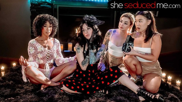 Hot Sorority Lesbians Seduce and Fuck Each Other in a Wild Seance