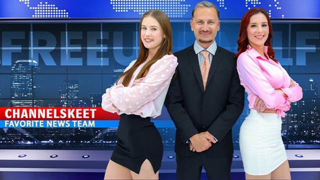 Raucous Redhead Gets Fucked By News Anchor And Horny 18yo Protester Hard