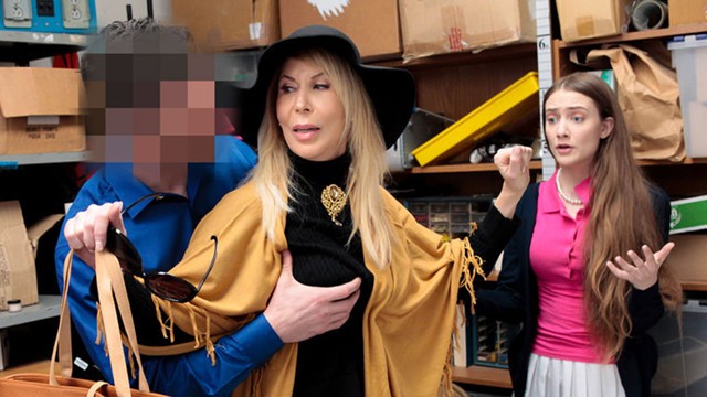 Sexy Thieves Suck Guard's Huge Cock After Getting Caught Stealing