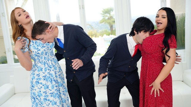 Horny Stepmoms Seduce Clumsy Stepsons, Teaching Them To Fuck & Fondle Busty Babes