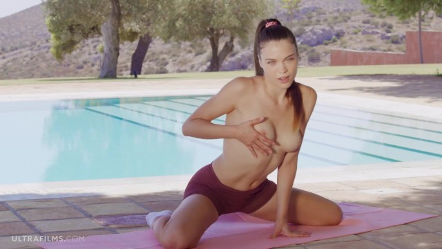 Fit girl doing outdoor workout then stripping naked in public