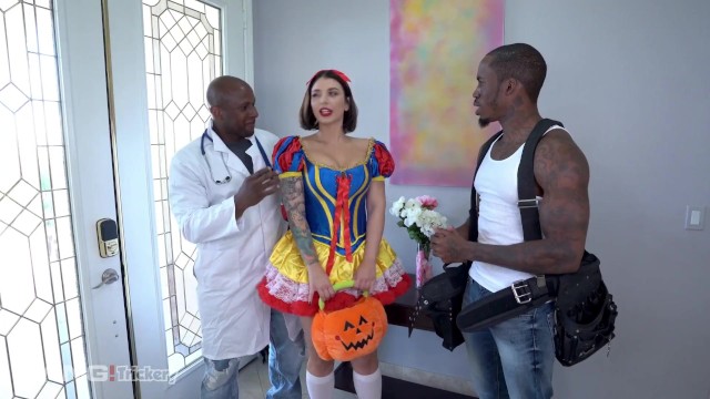 Bent Over And Moaning, This Naughty Wife Gets Double Penetrated By Two Black Studs At Once