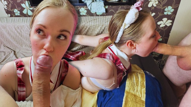 Adorable stepsis moans loving bros thick cock pounding her eager mouth