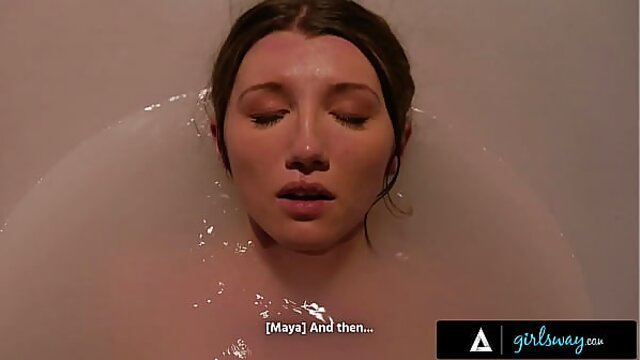 Bathing beauty fantasizes dominating cute sub in dungeon with fierce Lesbian love