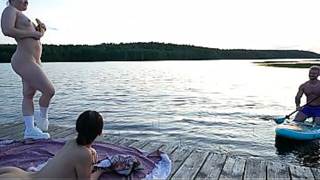 SUP coach ravishes two bikini babes lakeside craving deep summer loving